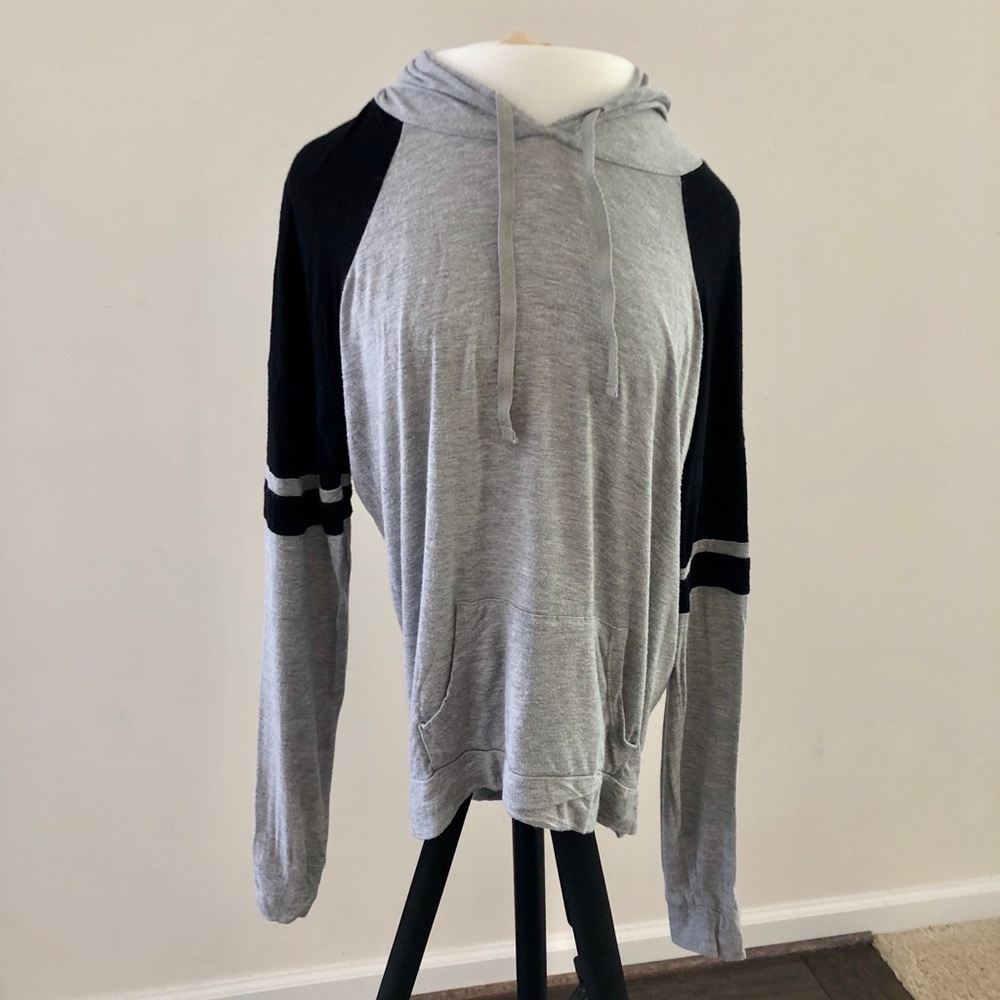 Black and Grey Loose Drawstring Hoodie